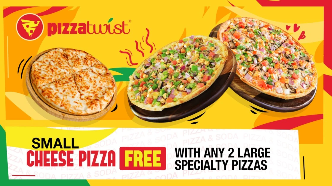 Small Cheese Pizza Free With any 2 Large Pizza specialty